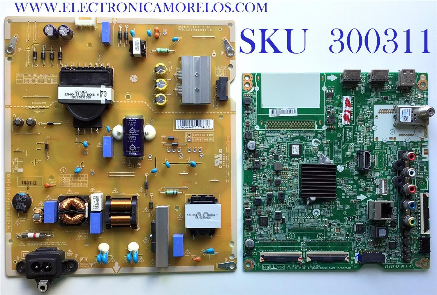 KIT DE TARJETAS PARA TV LG / NUMERO DE PARTE MAIN EBT65235202 / EAX67872804 / EAX67872805 / FUENTE EAY64948701 / EAX67865201 / LGP55TJ-18U1 / PANEL NC550DGG-AAGX3 / NC550DGG / MODELO 55UK6300PUE / 55UK6300PUE.BUSWLOR / 55UK6300PUE.BUSWLJR